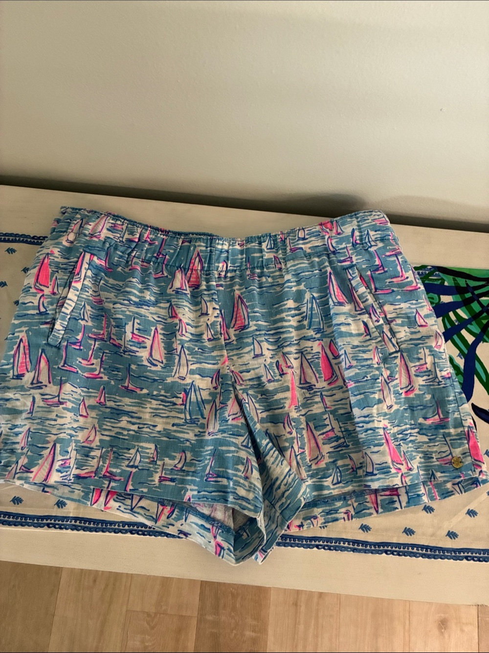 Lilly Pulitzer Blue Sailboat Print Shorts with Pink Accents